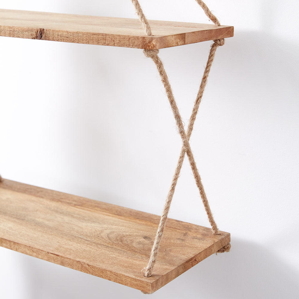 Two-Tiered Boho Hanging Shelf with Hook